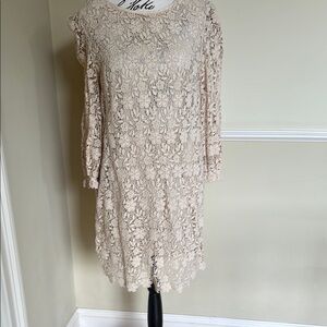 Juicy Couture Laced Cotton Crème   3/4 Sleeve Sheath Dress